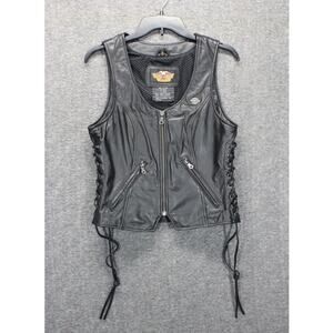 Vintage 2003 Women's HARLEY DAVIDSON Black Leather Vest Small